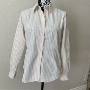 Burberry London Womens Long Sleeve Button Down Beige Pinstripe Shirt, size L.